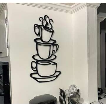 Super Z Outlet Black Coffee Cup Silhouette Metal Wall Art for Home Decoration, Java Shops, Restaurants, Gifts
