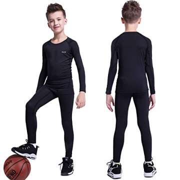 TELALEO Youth Boys' Girls' Thermal Compression Shirt Long Sleeve Fleece Lined Base Layer Athletic Football Undershirt Black M