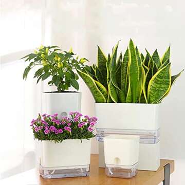 FAMZ Self Watering Planters 4 Pack，Self Watering Pots for Indoor Plants，Automatic Moisturizing?...