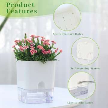 FAMZ Self Watering Planters 4 Pack，Self Watering Pots for Indoor Plants，Automatic Moisturizing，Transparent Square Flower Pot for Indoor and Outdoor Plants，Succulents，Violets，Ivy