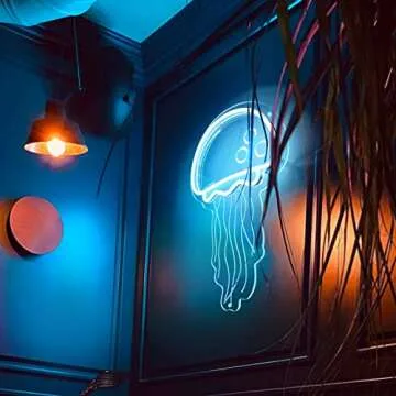 welltodo Jellyfish Neon Signs,Cool Ice Blue Neon Sign for Wall Décor, LED Neon Light Sign for Girls Bedroom Ocean Display Room,Kids Birthday Gift, Wedding Party, Holiday Decoration Powered by USB