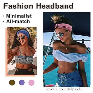 Tobeffect Headbands for Women Non Slip Turban Headband Boho Wide Head Band Womens Hair Wraps Accessories for Teen Girls 8 Pack Solid Colors