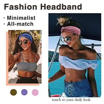 Tobeffect Headbands for Women Non Slip Turban Headband Boho Wide Head Band Womens Hair Wraps Accessories for Teen Girls 8 Pack Solid Colors