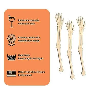Coffee and Cocktail Stirrers, Reusable Plastic Drink Stirrer Sticks, 24 Swizzle Sticks, Use as a Cocktail Garnish or Cocktail Mixers, Halloween Party, Fall Party 6 inch (Skeleton)