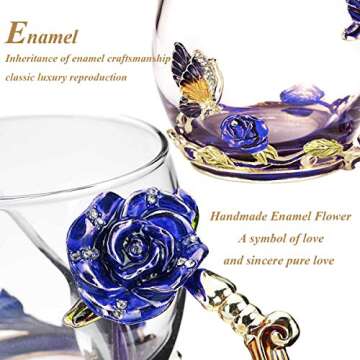 Kaiyuan Dynasty Tea Cup Glass Coffee Mugs Enamel Rose Flower Butterfly Drinking Cups with Spoon Set ...