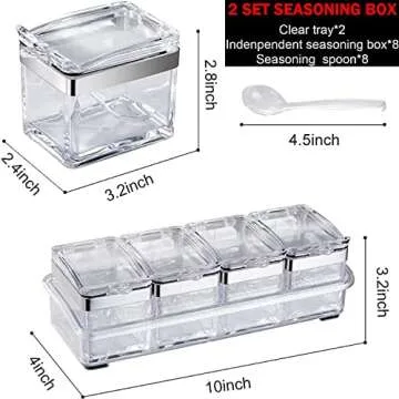 8 Pcs Acrylic Seasoning Organizer Box, Kitchen Spice Pots, Clear Seasoning Rack with Stainless Steel...