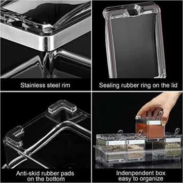 8 Pcs Acrylic Seasoning Organizer Box, Kitchen Spice Pots, Clear Seasoning Rack with Stainless Steel Ring, Condiments Containers with Cover and Spoons, Storage Container Spice Jar, Cooking Organizer