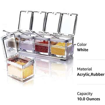 8 Pcs Acrylic Seasoning Organizer Box, Kitchen Spice Pots, Clear Seasoning Rack with Stainless Steel Ring, Condiments Containers with Cover and Spoons, Storage Container Spice Jar, Cooking Organizer