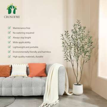 Artificial Olive Tree,6FT Fake Tree in White Imitation Ceramic Planter with Lifelike Moss,Faux Olive Silk Tree for Indoor Entryway Modern Decor Home Office Porch Balcony Shopping malls