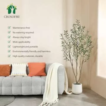 Artificial Olive Tree,6FT Fake Tree in White Imitation Ceramic Planter with Lifelike Moss,Faux Olive Silk Tree for Indoor Entryway Modern Decor Home Office Porch Balcony Shopping malls