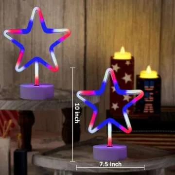 4th of July Decorations, 2PCS Red White and Blue Lights, Big LED Neon Star Patriotic Lights, USB & Battery Powered Night Light for Independence Day Memorial Day Home Bar Table Centerpiece Decor