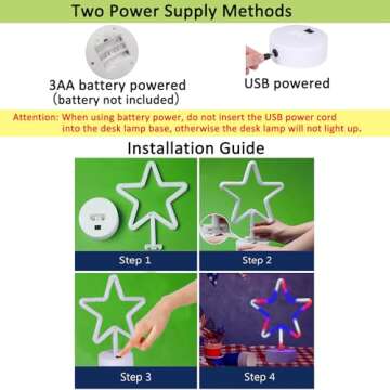 4th of July Decorations, 2PCS Red White and Blue Lights, Big LED Neon Star Patriotic Lights, USB & Battery Powered Night Light for Independence Day Memorial Day Home Bar Table Centerpiece Decor