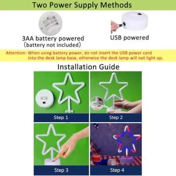 4th of July Decorations, 2PCS Red White and Blue Lights, Big LED Neon Star Patriotic Lights, USB & Battery Powered Night Light for Independence Day Memorial Day Home Bar Table Centerpiece Decor