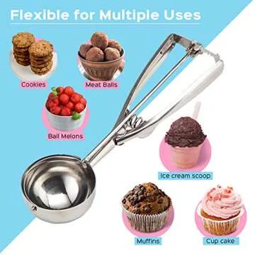Cookie Scoop Set of 3 - Stainless Steel Ice Cream Scooper with Trigger, Small, Medium and Large Cookie Scoops for Baking, Easy to Clean, Highly Durable, Ergonomic Handle Cookie Dough Scoop
