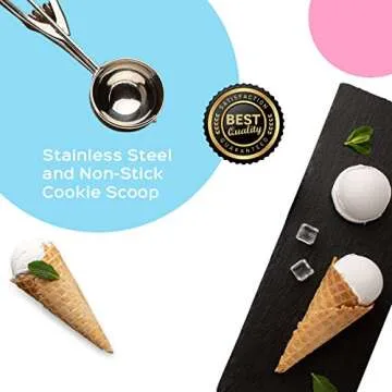 Cookie Scoop Set of 3 - Stainless Steel Ice Cream Scooper with Trigger, Small, Medium and Large Cookie Scoops for Baking, Easy to Clean, Highly Durable, Ergonomic Handle Cookie Dough Scoop