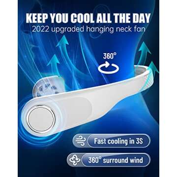 RIYA Bladeless Neck Fan - 5200mAh Battery Operated Fan Rechargeable - Personal Portable Fan - 360° ...