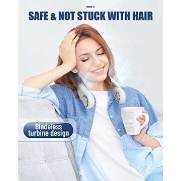 RIYA Bladeless Neck Fan - 5200mAh Battery Operated Fan Rechargeable - Personal Portable Fan - 360° Cooling USB Wearable Fan - Low Noise, Up to 20Hrs Use Time Hanging Around Neck Fans (White)