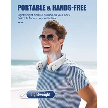 RIYA Bladeless Neck Fan - 5200mAh Battery Operated Fan Rechargeable - Personal Portable Fan - 360° Cooling USB Wearable Fan - Low Noise, Up to 20Hrs Use Time Hanging Around Neck Fans (White)