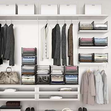 Hongtamoya 4-tier Sliding Closet Organizers and Drawer Shelves, Stackable Storage Bins for Jean Pant...