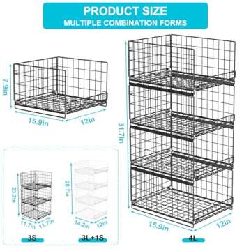 Hongtamoya 4-tier Sliding Closet Organizers and Drawer Shelves, Stackable Storage Bins for Jean Pants and Sweaters, Metal Drawer Slid Clothes Storage Container, Closet Organizers for Clothes - Black