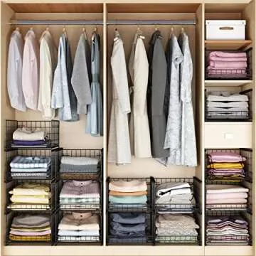 Hongtamoya 4-tier Sliding Closet Organizers and Drawer Shelves, Stackable Storage Bins for Jean Pants and Sweaters, Metal Drawer Slid Clothes Storage Container, Closet Organizers for Clothes - Black