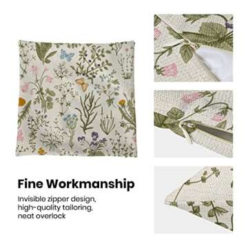 AEIOAE Spring Pillow Covers 18x18 Inch Set of 2,Sage Green Wild Flower Plant Throw Pillows Case,Seasonal Floral Outdoor Decorative Square Linen Farmhouse Decor Cushion Covers for Home Sofa Bed Couch