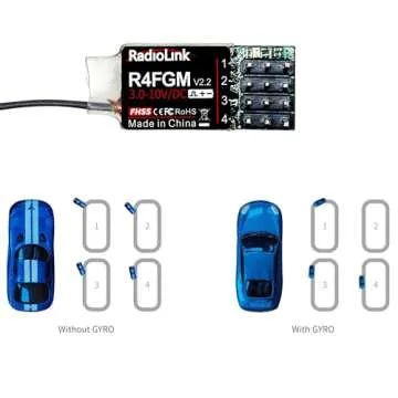 Radiolink R4FGM V2.2 4 Channels Tiny RC Gyro Receiver for Mini RC Cars 1/28 and Boats, 3-10V High Voltage Servo Support, Long Control Distance for Radio RC8X RC4GS V3/RC6GS V3/T8S/T8FB