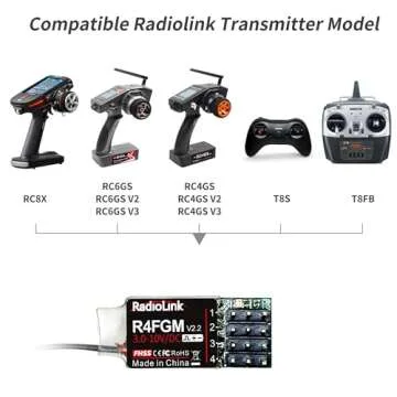 Radiolink R4FGM V2.2 4 Channels Tiny RC Gyro Receiver for Mini RC Cars 1/28 and Boats, 3-10V High Voltage Servo Support, Long Control Distance for Radio RC8X RC4GS V3/RC6GS V3/T8S/T8FB