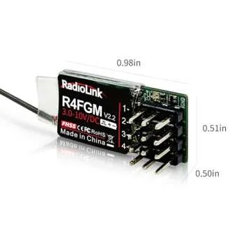 Radiolink R4FGM V2.2 4 Channels Tiny RC Gyro Receiver for Mini RC Cars 1/28 and Boats, 3-10V High Voltage Servo Support, Long Control Distance for Radio RC8X RC4GS V3/RC6GS V3/T8S/T8FB