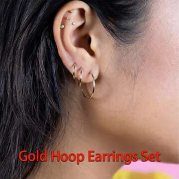 Small Gold Hoop Earrings for Women: 14K Gold Huggie Hoop Earrings Tiny Gold Thin Hoop Earrings Minimalist Open Hoops for Women (Set of 1-5 Pairs) (14K Gold - 6mm/8mm/10mm/15mm/20mm)