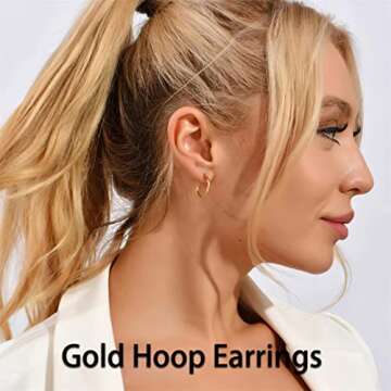 Small Gold Hoop Earrings for Women: 14K Gold Huggie Hoop Earrings Tiny Gold Thin Hoop Earrings Minimalist Open Hoops for Women (Set of 1-5 Pairs) (14K Gold - 6mm/8mm/10mm/15mm/20mm)