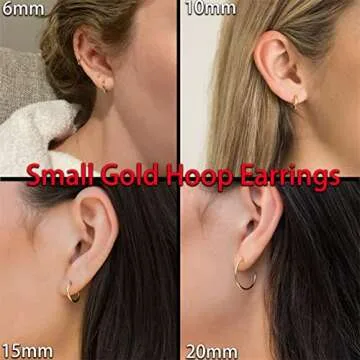 Small Gold Hoop Earrings for Women: 14K Gold Huggie Hoop Earrings Tiny Gold Thin Hoop Earrings Minimalist Open Hoops for Women (Set of 1-5 Pairs) (14K Gold - 6mm/8mm/10mm/15mm/20mm)
