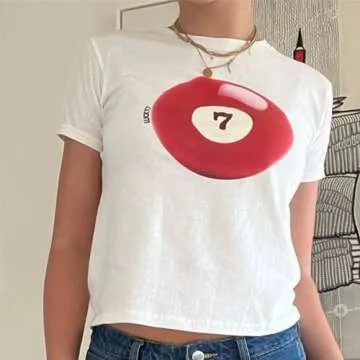 Women's Short Sleeve Y2K Baby Tees E-Girls Cute Graphic Print Crop Tops Slim Fit T Shirts Retro Vintage Aesthetic