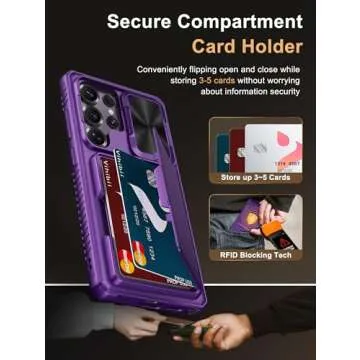 Vihibii for Samsung Galaxy S25 Ultra Wallet Case, Built-in Card Holder (4 Cards), [RFID Blocking] & Slide Camera Lens Protective Cover, Heavy Duty Phone Cover for Samsung Galaxy S25 Ultra, Dark Purple