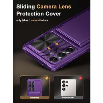 Vihibii for Samsung Galaxy S25 Ultra Wallet Case, Built-in Card Holder (4 Cards), [RFID Blocking] & Slide Camera Lens Protective Cover, Heavy Duty Phone Cover for Samsung Galaxy S25 Ultra, Dark Purple