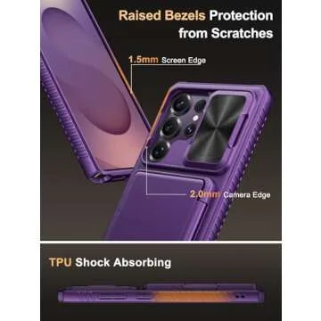 Vihibii for Samsung Galaxy S25 Ultra Wallet Case, Built-in Card Holder (4 Cards), [RFID Blocking] & Slide Camera Lens Protective Cover, Heavy Duty Phone Cover for Samsung Galaxy S25 Ultra, Dark Purple