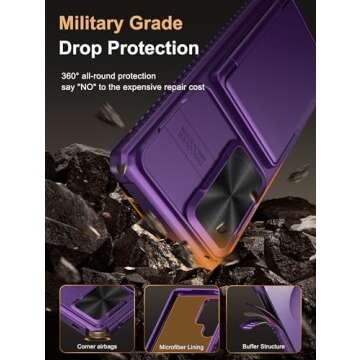 Vihibii for Samsung Galaxy S25 Ultra Wallet Case, Built-in Card Holder (4 Cards), [RFID Blocking] & Slide Camera Lens Protective Cover, Heavy Duty Phone Cover for Samsung Galaxy S25 Ultra, Dark Purple