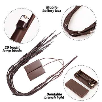 KXCOFTXI 1PCS Lighted Twigs, Lighted Branches with 20 Bright Bulbs, Prelit Branches, Lighted Tree Branches Electric for Indoor, Prelit Branches for Home Romantic Decoration, 30 Inch (Warm Yellow)