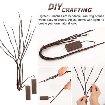 KXCOFTXI 1PCS Lighted Twigs, Lighted Branches with 20 Bright Bulbs, Prelit Branches, Lighted Tree Branches Electric for Indoor, Prelit Branches for Home Romantic Decoration, 30 Inch (Warm Yellow)