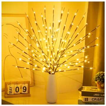 KXCOFTXI 1PCS Lighted Twigs, Lighted Branches with 20 Bright Bulbs, Prelit Branches, Lighted Tree Branches Electric for Indoor, Prelit Branches for Home Romantic Decoration, 30 Inch (Warm Yellow)
