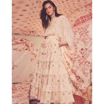 Stunning Two Piece Skirt Set Layered Ruffle Skirt Lace 2 Piece Outfits for Women Comfortable Tea Party Dress Printed Floral Dress Chic Tiered Dress Pink