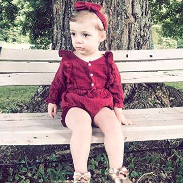 Renotemy Infant Baby Rompers Girl Cotton Linen Romper Long Sleeve Jumpsuits One-Piece Bodysuit Baby Girl Clothes 3-6 Months