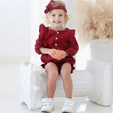 Renotemy Infant Baby Rompers Girl Cotton Linen Romper Long Sleeve Jumpsuits One-Piece Bodysuit Baby Girl Clothes 3-6 Months