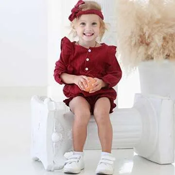 Renotemy Infant Baby Rompers Girl Cotton Linen Romper Long Sleeve Jumpsuits One-Piece Bodysuit Baby Girl Clothes 3-6 Months