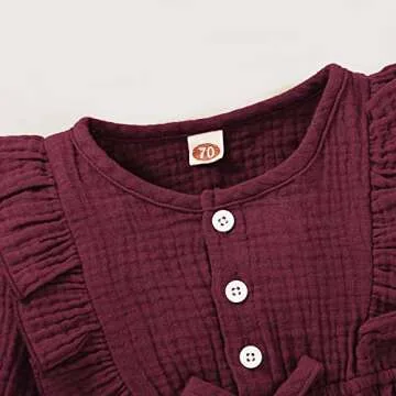 Renotemy Infant Baby Rompers Girl Cotton Linen Romper Long Sleeve Jumpsuits One-Piece Bodysuit Baby Girl Clothes 3-6 Months