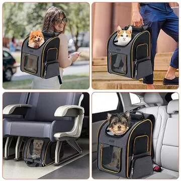 Cat Backpack Carrier, Dog Backpack Carrier for Small Dogs Medium Cats, Airline Approved Expandable Pet Backpack Carrier for Small Dogs Puppies Medium Cats Fit Up to 18 Lbs, Grey