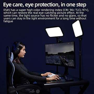 Godox ES45 E-Sports LED Light,CRI≥96/TLCI≥97,2800K-6500K Detachable Remote Controller Continuous Light with Smartphone APP/2.4G Wireless for Electronic Sports, Livestream,Make up and Video Recording