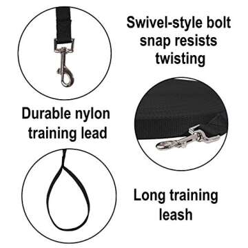 Hi Kiss Dog/Puppy Obedience Recall Training Agility Lead - 15ft 20ft 30ft 50ft 100ft Training Leash - Great for Play, Camping, or Backyard - Black 30ft