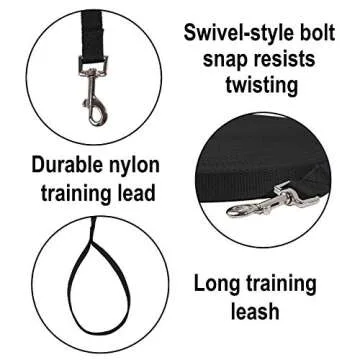 Hi Kiss Dog/Puppy Obedience Recall Training Agility Lead - 15ft 20ft 30ft 50ft 100ft Training Leash - Great for Play, Camping, or Backyard - Black 30ft