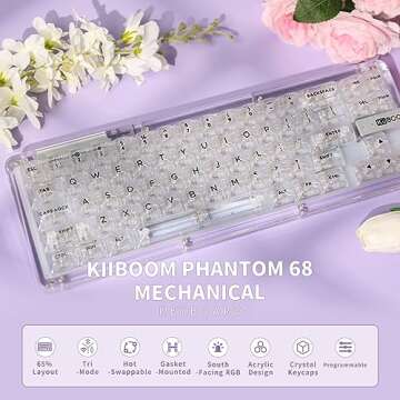 KiiBoom Phantom 68 65% Hot Swappable Crystal Gasket-Mounted Mechanical Keyboard, BT5.0/2.4GHz/USB-C ...